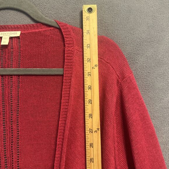 Eileen Fisher 100% Linen Cardigan Open Front Sweater Plus Size 3X Red Pockets - Picture 4 of 8